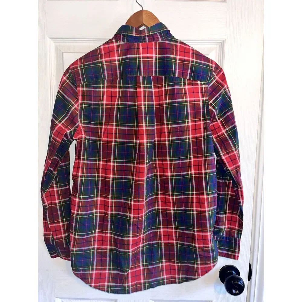 Ralph Lauren Red Green Purple Christmas Plaid Long Sleeve‎ Shirt Boys L 14-16